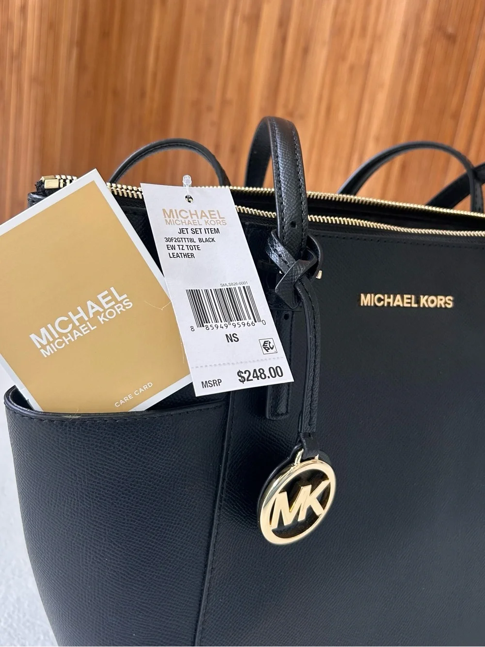 Michael Kors Black Saffiano Leather Structured Tote with Gold Hardware